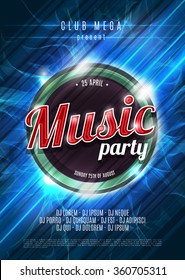 Party neon sign. Abstract background. Music party. Vector illustration.