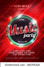 Party neon sign. Abstract background. Music party. Vector illustration.