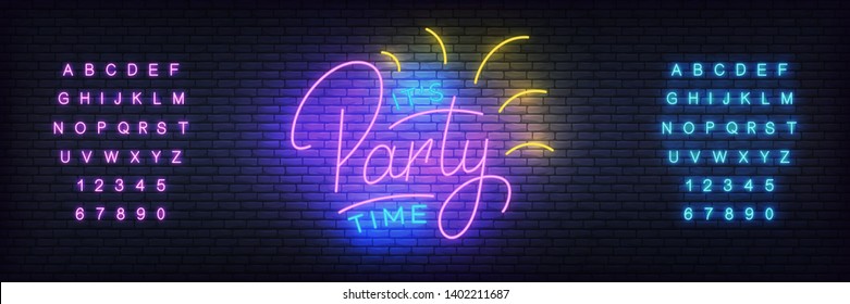 Party neon template. Glowing lettering Party sign for birthday, anniversary, bar.