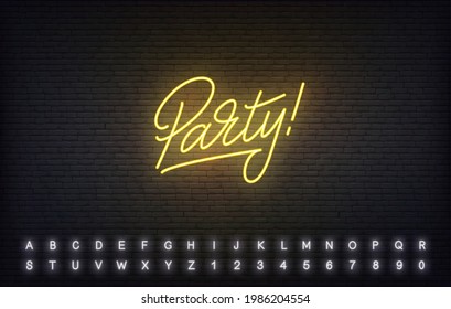 Party neon template. Glowing neon lettering Party sign