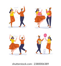 Party new year birthday anniversary dancing illustration set