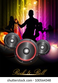 Party night background with dancing people silthoette and speakers, can be use as flyer, banner or poster for discotheque, party and other events. EPS 10. Vector illustration.