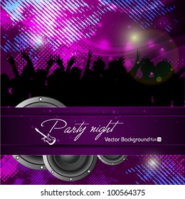 Party night background with dancing people silhouette, can be use as flyer, banner or poster for discotheque, party and other events. EPS 10. Vector illustration.