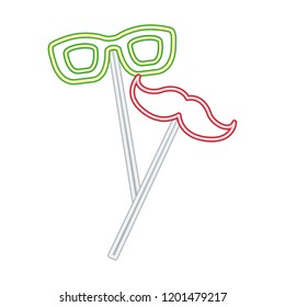 party night glasses mustache neon on stick