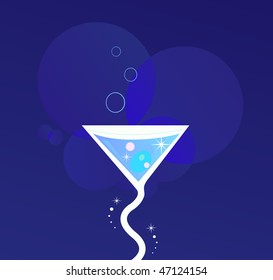 Party night: Martini alcohol tropical drink. Fresh martini drink stylized on dark blue background. Vector Illustration of party drink.