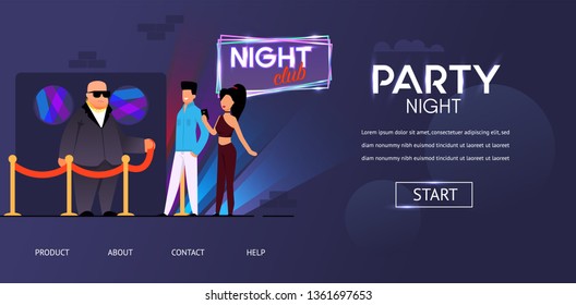 Party Night Security Bald Bouncer Face Control Man Woman near Roped Club Door Vector Illustration. Invitation Guest List Checking at Nightclub Building Entrance. Entertainment Concert Event