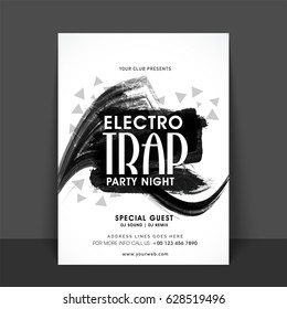 Party Night Template, Flyer or Banner with abstract black brush stroke.