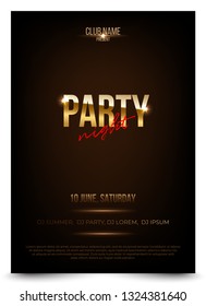 Party night vector poster template with text space. Concert, festival, live music event promotion. Night club banner layout with copyspace. Glossy, shiny, sparkling, stylized lettering. Ladies night