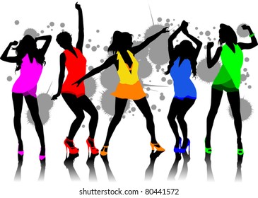 Party at a nightclub decorated in red (vector illustration);