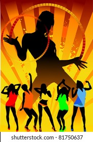 Party at a nightclub decorated in red (vector illustration);