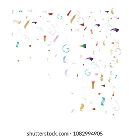 Party Ornament Tinsel Vector Foil Confetti. Bang Foil Border Particles Explosion, Blast, Burst, New Year, Christmas, Birthday Celebration. Winter Holidays Colored Gradient Tinsel Confetti