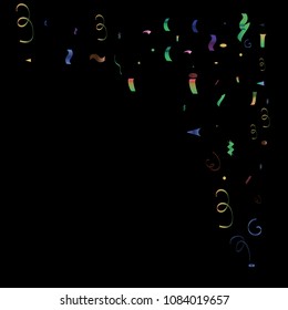 Party Ornament Tinsel Vector Foil Confetti. Elegant Foil Frame, Fireworks Explosion, Blast, Burst, New Year, Christmas, Birthday Celebration. Summer Coctail Party Colored Gradient Tinsel Confetti