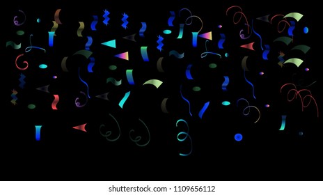 Party Ornament Tinsel Vector Foil Confetti. Bang Foil Border Particles Explosion, Blast, Burst, New Year, Christmas, Birthday Celebration. Winter Holidays Colored Gradient Tinsel Confetti