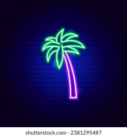 Party Palm Tree Neon Sign. Vector Illustration of Glowing Symbol. Natural Beach Summer.