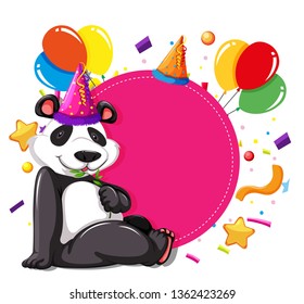 Party panda on pink card illustration