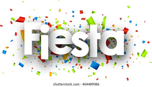Party paper background with color confetti, Spanish. Vector illustration.