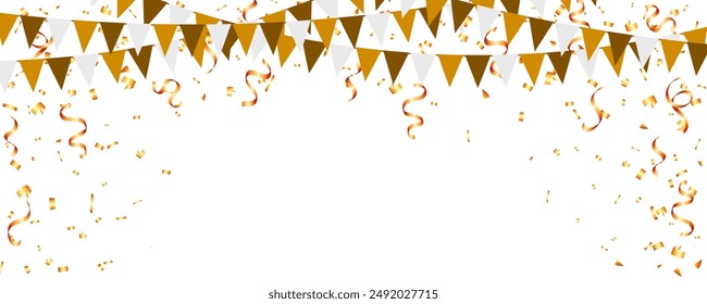 bandera de papel de fiesta y explosiones de confeti con banderas y cintas sobre fondo blanco para carnaval, celebración, cumpleaños, aniversarios y festividades. libertad