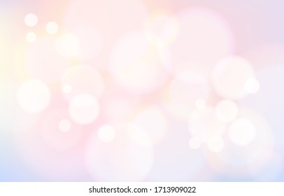 Bonito fondo de bokeh en tonos pastel. Papel tapiz de efecto luminoso blanco suave. Borrador del fondo abstracto. Luminosa luz de bokeh. Ilustración vectorial.