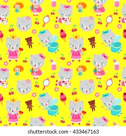 Party pattern with kittens. Gifts, greeting, wrapping paper and children's holidays pattern.