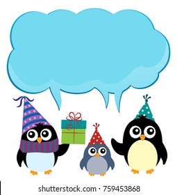 Pingüinos de fiesta con tema de copyspace 3 - ilustración vectorial eps10.