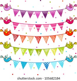 party pennant bunting. Flags with birds.