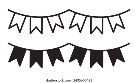 Party pennants outline icon collection or set. Party pennants Thin vector line art