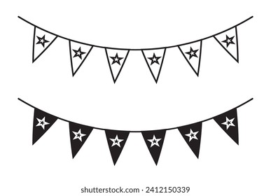 Party Pennants vector illustration set. Happy birthday bunting chain decoration sign suitable for apps and websites UI design style.