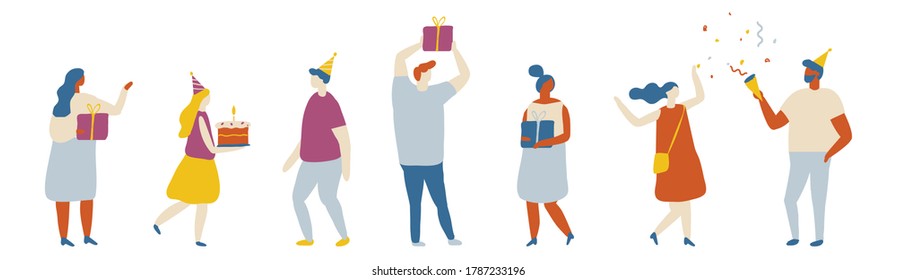 Party People, Birthday, Dancing Happy People Flat Chararcter Flat Vector