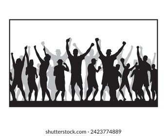 Party people celebrating. A crowd of sports fans in vector and silhouette illustrations.