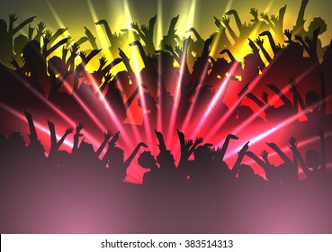 Party People Crowd, Festive Disco Event Background - Vector Illustration