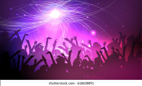 Party People Crowd, Festive Disco Event Background - Vector Illustration