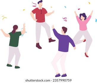 Party People Dancing concept, Happy people celebrating birthday with confetti vector icon design, Life satisfaction symbol, positive and pleasant emotion scene sign  Subjective well-being illustration