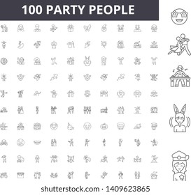 Party people line icons, signs, vector set, outline illustration concept 