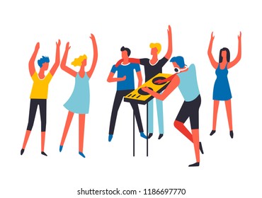 Party people listening to DJ music and dancing isolated vector