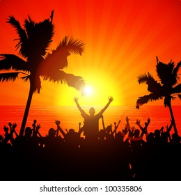 Party people on the beach in summer - Fully Editable EPS10 vector background