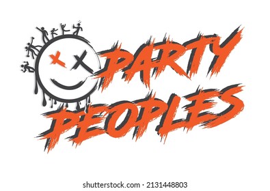 Party People slogan. Happy people dance to music. Set of diverse modern stick man and woman dancing from joy and fun. Flat vector illustration isolated on white background