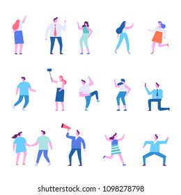 Party people vector set. Different people dancing and celebrate. Cartoon style, flat vector characters.