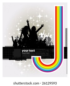 Party peoples against a rainbow, audience cheering success vector background 2