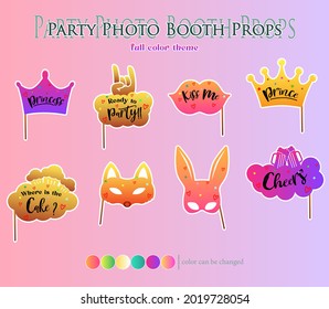 party photo booth props full color theme. Colors can be changed with the available color options below.