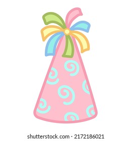 Party pink hat. Vector illustration isolated on white background.