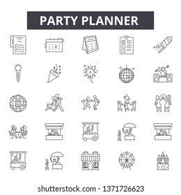 Party planner line icons, signs set, vector. Party planner outline concept, illustration: party,planner,dewedding,background,cake