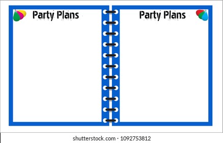 A Party Plans Blue Notepad template or background isolated on a white background