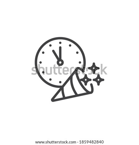 Party popper and clock line icon. linear style sign for mobile concept and web design. New Year party outline vector icon. Symbol, logo illustration. Vector graphics