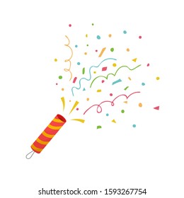 Party popper with colorful confetti. Vector Illustration in cartoon style