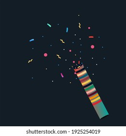 Party Popper With Colorful Confetti, Vector Illustration.