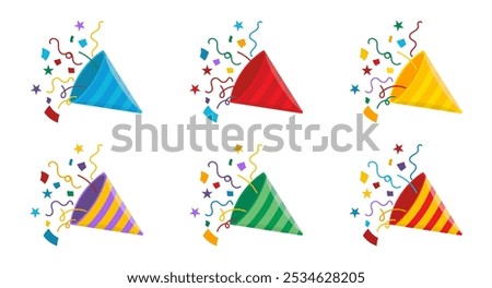 Party popper cone collection in a flat design