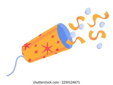 Party popper with confetti cartoon vector illustration. Celebration party holidays attribute clipart isolated on white background.