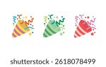 Party popper confetti joy festive birthday celebration emoji vector symbol sign icon illusration