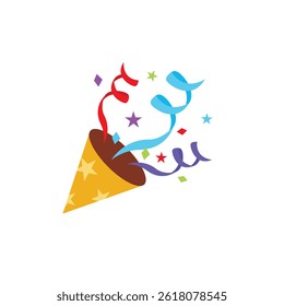 Party popper confetti joy festive birthday celebration emoji vector symbol sign icon illusration