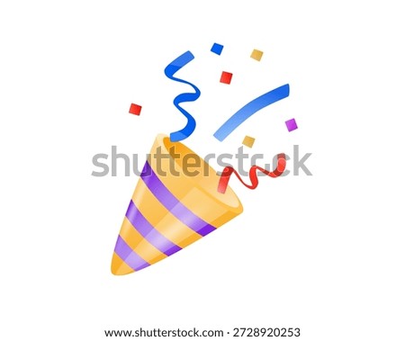 Party popper confetti joy festive birthday celebration emoji vector symbol sign icon illusration. Cartoon emoji of birthday confetti explosion. Simple minimal illustration isolated on white background